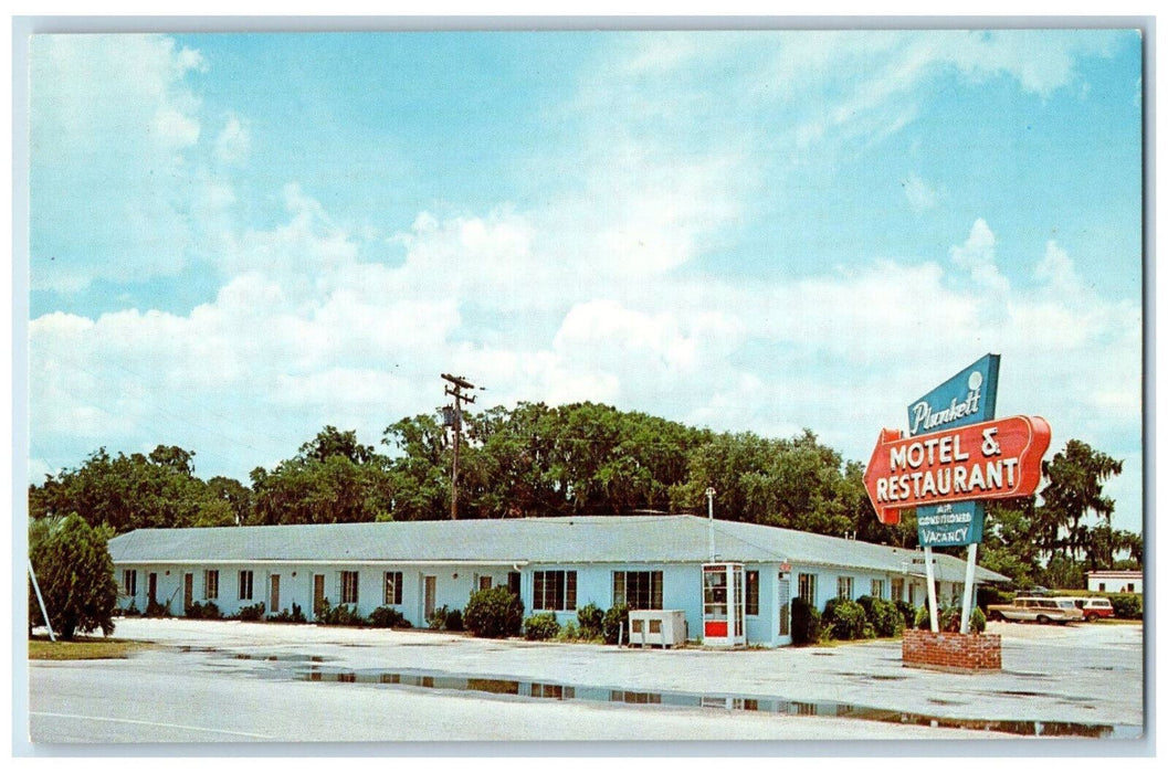 1962 Arrow Signage, Plunkett's Motel & Restaurant Branford Florida FL Postcard