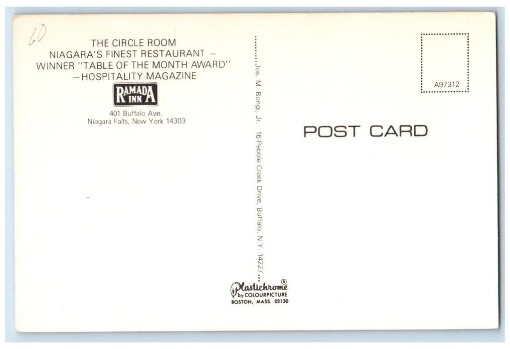 c1960's Circle Room Niagaras Finest Restaurant Niagara Falls New York Postcard
