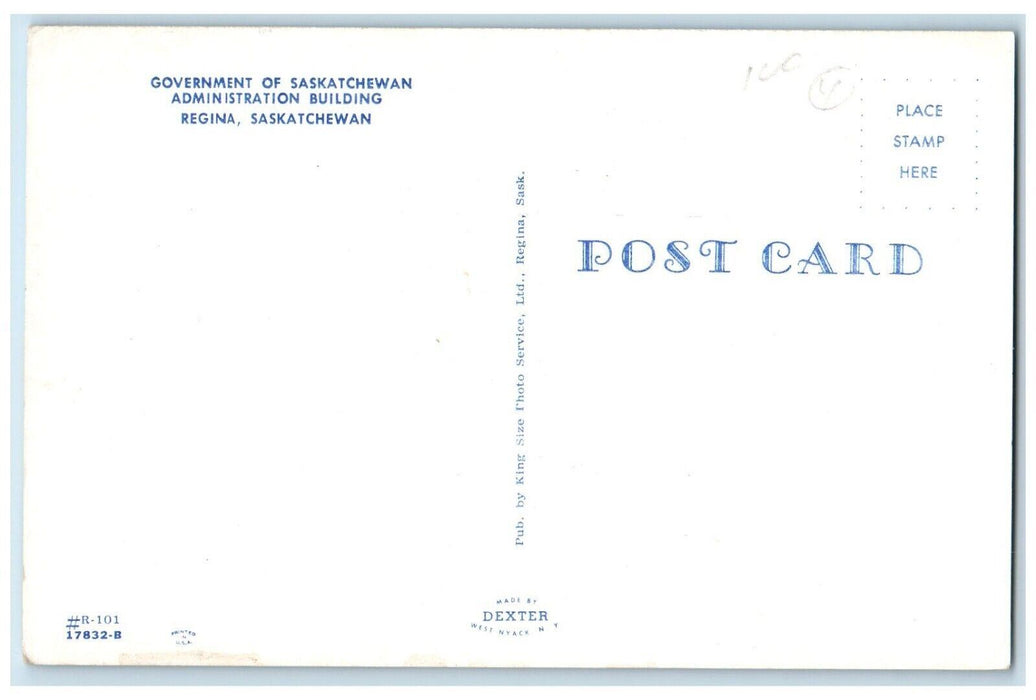 Regina Canada, Government Of Saskatchewan Administration Building Postcard