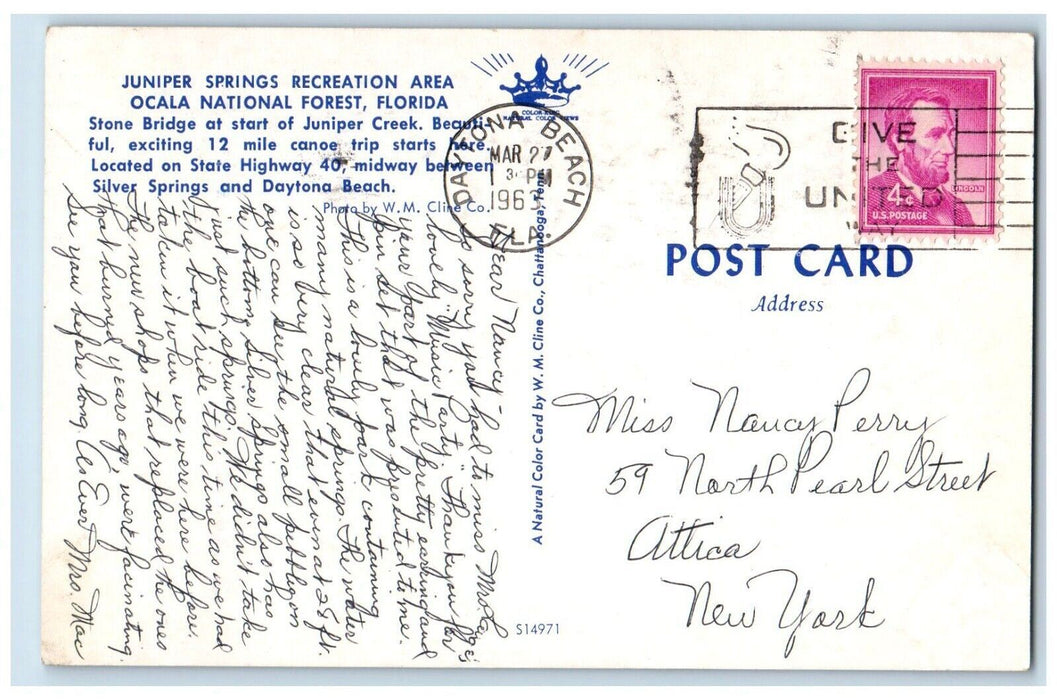 c1960s Juniper Springs Recreation Area Ocala National Forest Florida FL Postcard