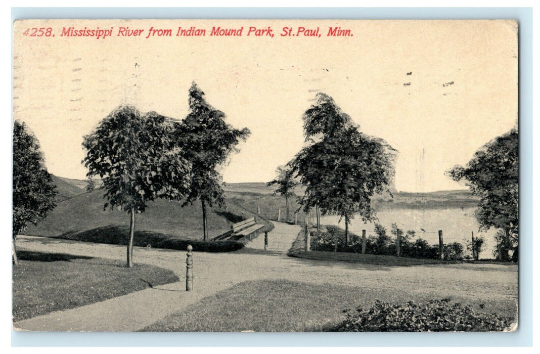 1913 Mississippi River From Indian Mound Park St. Paul Minnesota MN Postcard