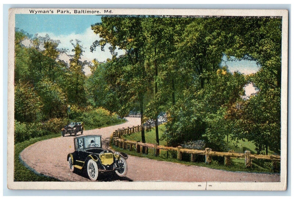 c1910's Wyman's Park Baltimore Maryland MD, Curve Road And Cars View Postcard