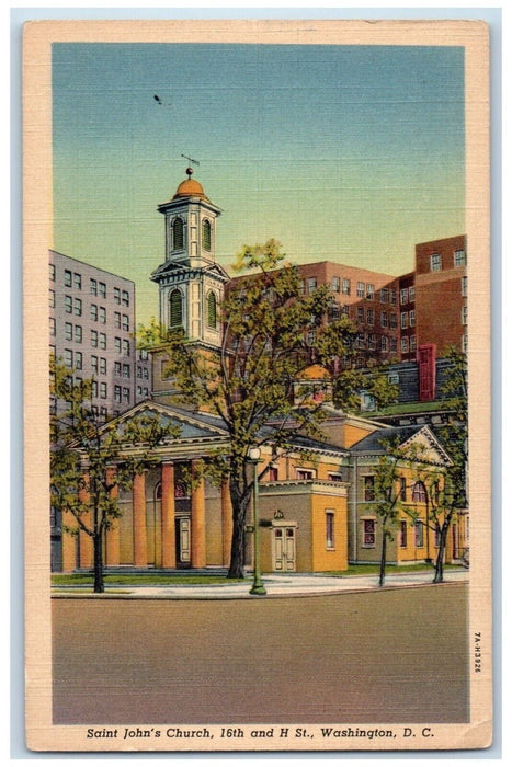 c1940's Saint John's Church Lafayette Square Street View Washington DC Postcard