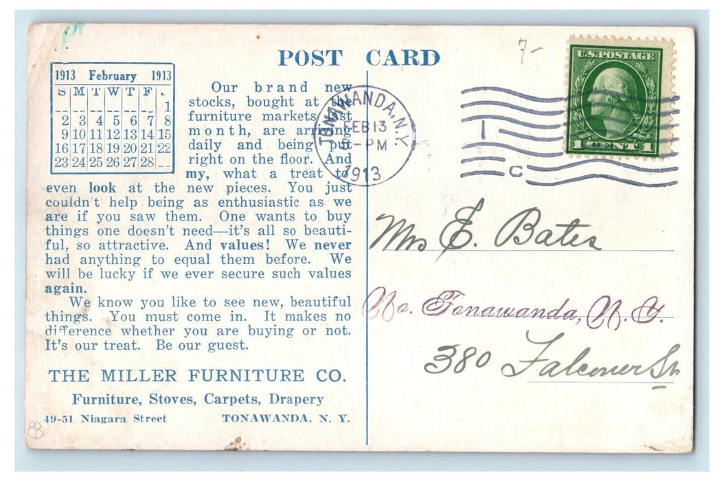 1913 Miller Furniture Co. Calendar Bedroom Advertising Tonawanda NY Postcard