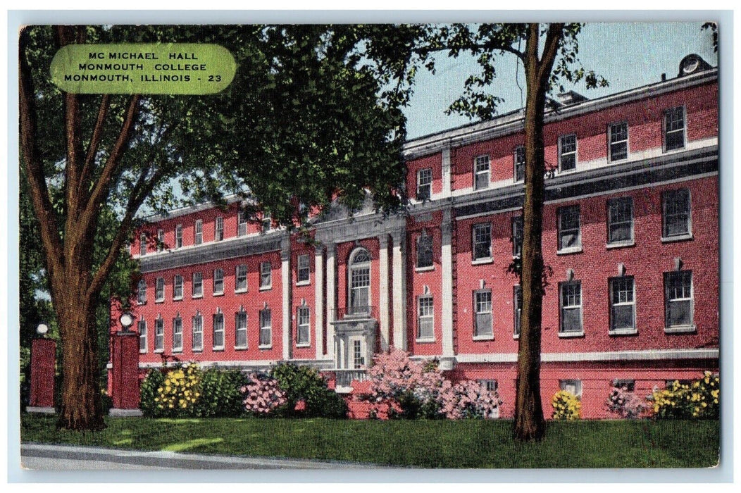 Mc Michael Hall Monmouth College Building Flowers Monmouth Illinois IL Postcard