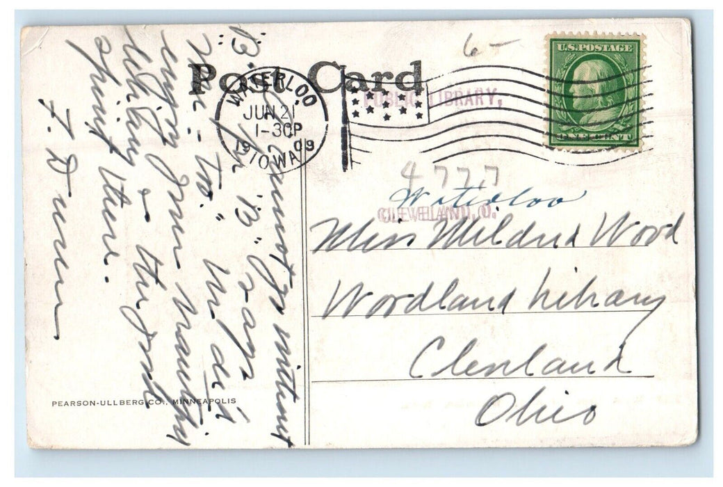 1909 West Side Library Building Waterloo Iowa IA Posted Antique Postcard