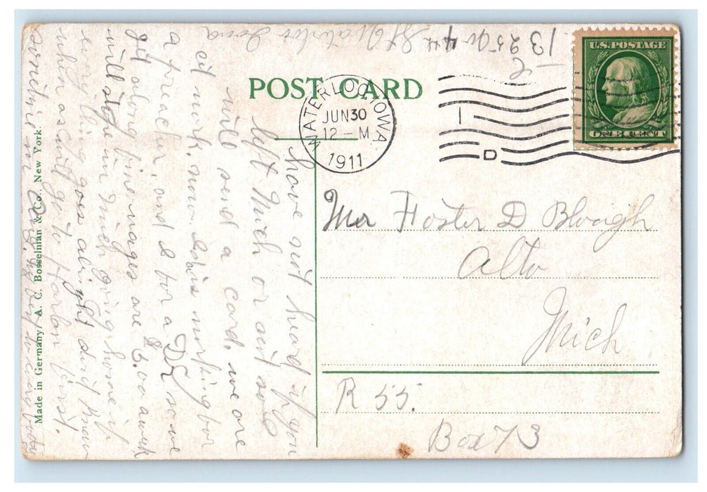 1911 West Side Library Street View Waterloo Iowa IA Posted Antique Postcard