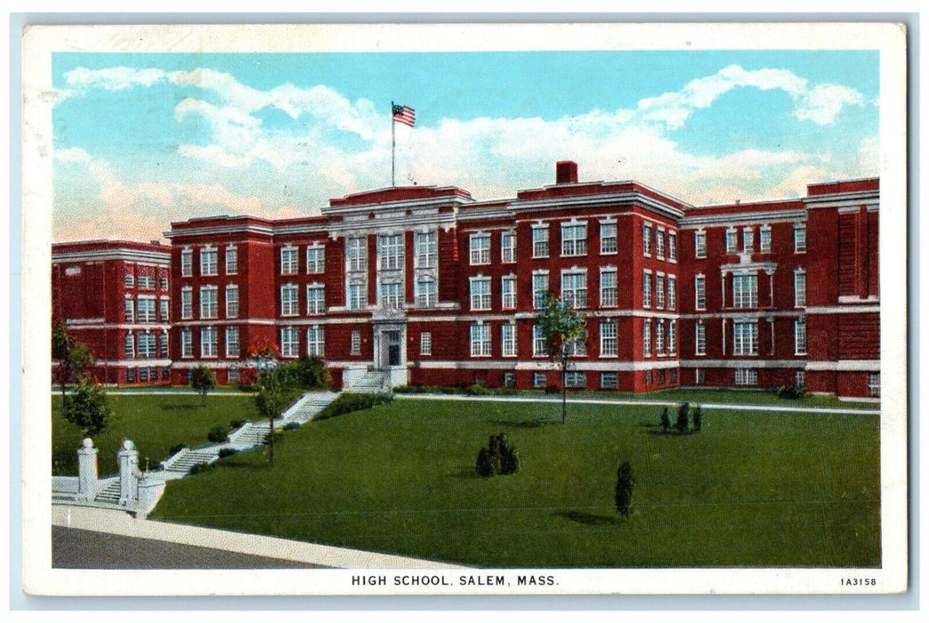 1932 High School Building Street View Salem Massachusetts MA Vintage Postcard