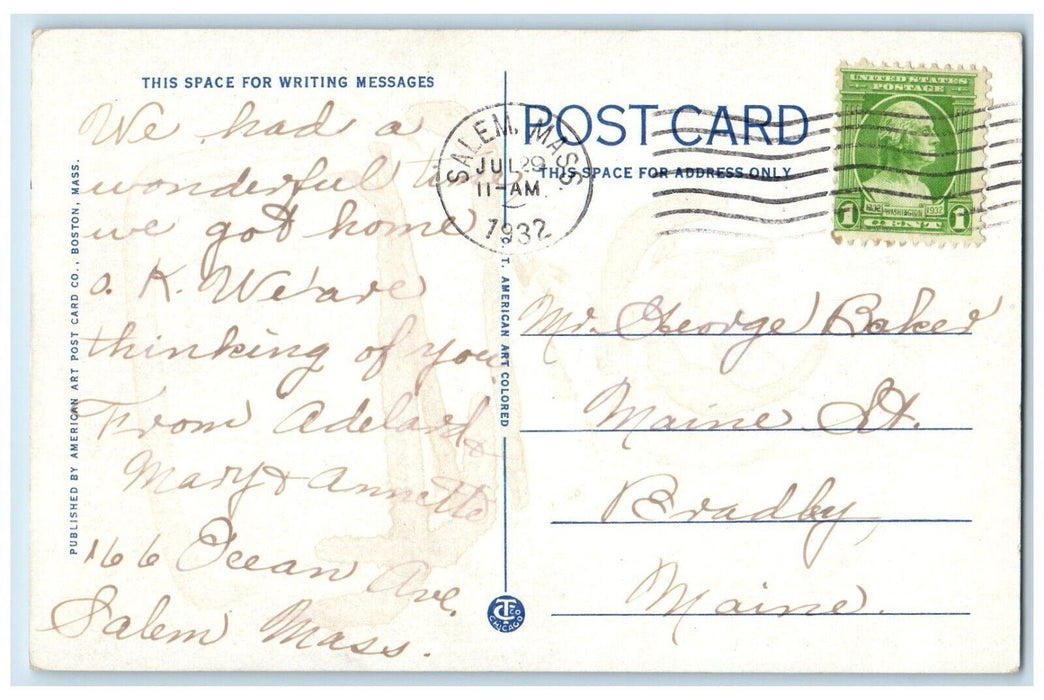 1932 High School Building Street View Salem Massachusetts MA Vintage Postcard