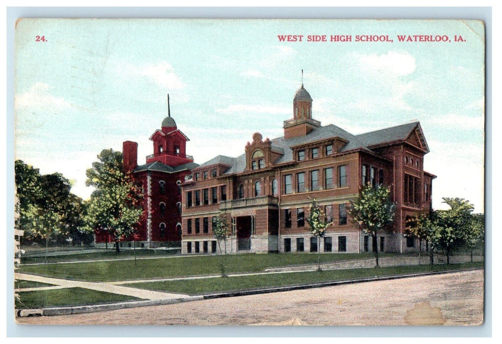 1908 West Side High School Building Waterloo Iowa IA Posted Antique Postcard