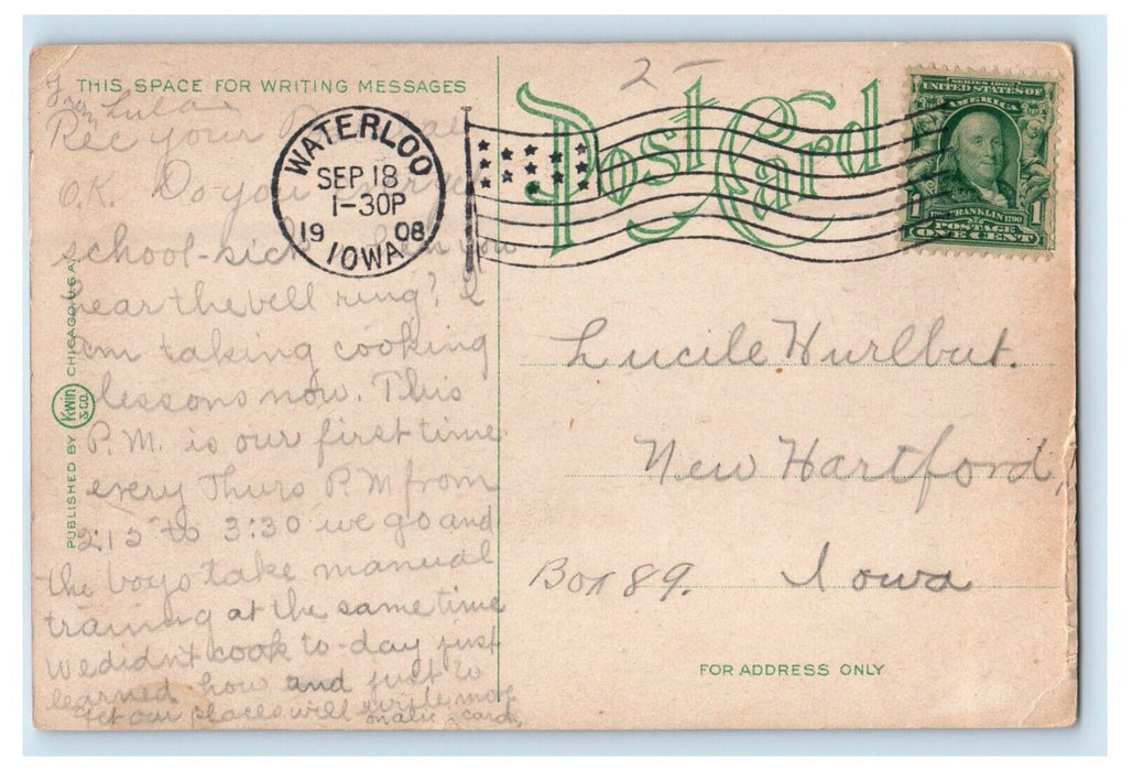 1908 West Side High School Building Waterloo Iowa IA Posted Antique Postcard