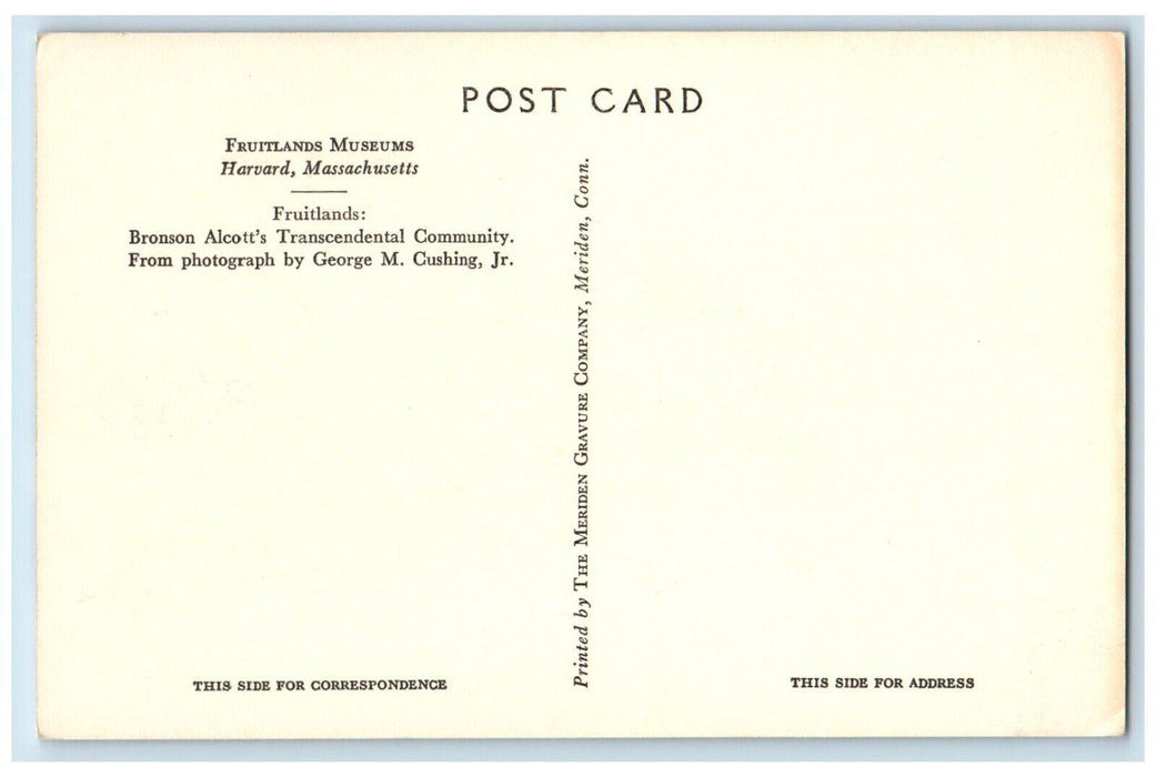 View Of Fruitlands Museum House Harvard Massachusetts MA Vintage Postcard