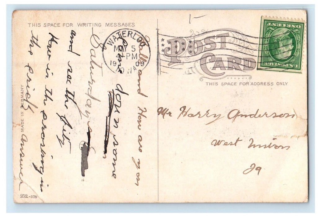 1909 4th Street Bridge People Walking Waterloo Iowa IA Posted Antique Postcard
