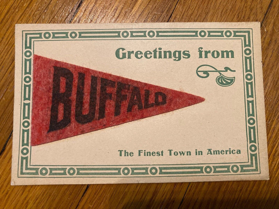 1911 Greetings From Buffalo New York NY Felt Pennant Addon Posted Postcard