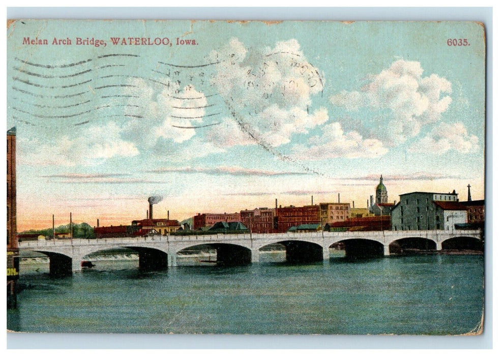 1908 Melan Arch Bridge View Waterloo Cedar Falls Iowa IA Posted Antique Postcard