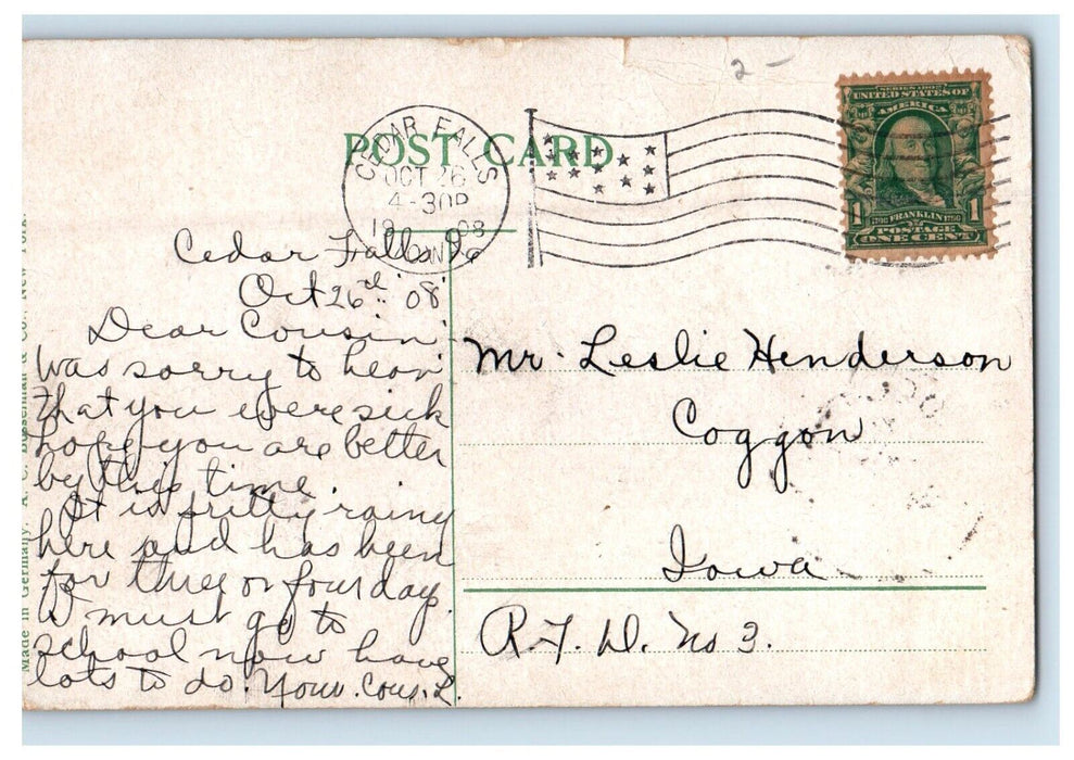 1908 Melan Arch Bridge View Waterloo Cedar Falls Iowa IA Posted Antique Postcard