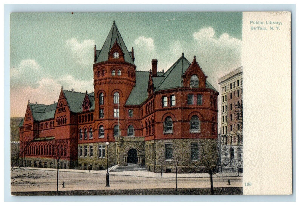 c1910's Public Library Building Street View Buffalo New York NY Antique Postcard
