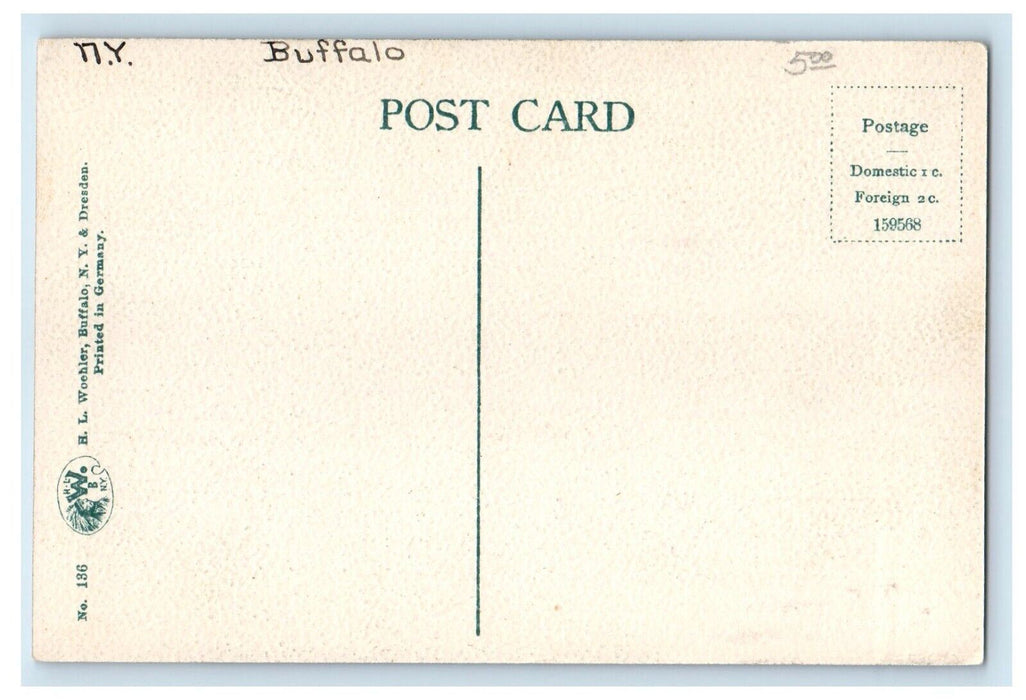 c1910's Public Library Building Street View Buffalo New York NY Antique Postcard