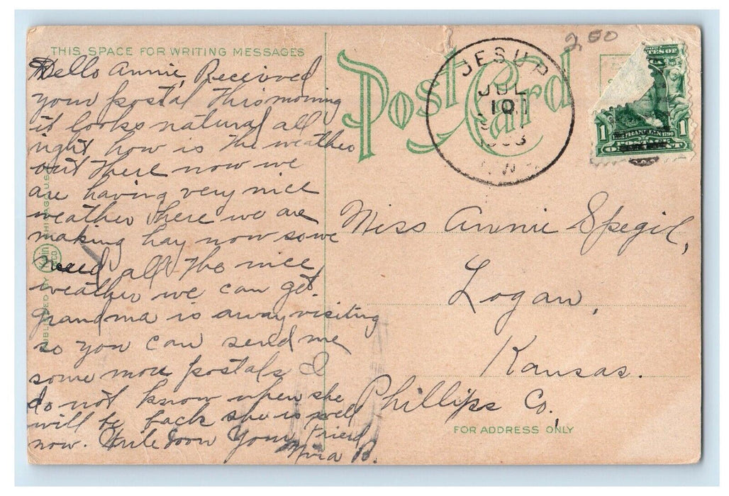 c1910's East Side High School Waterloo Jesup Iowa IA Posted Antique Postcard