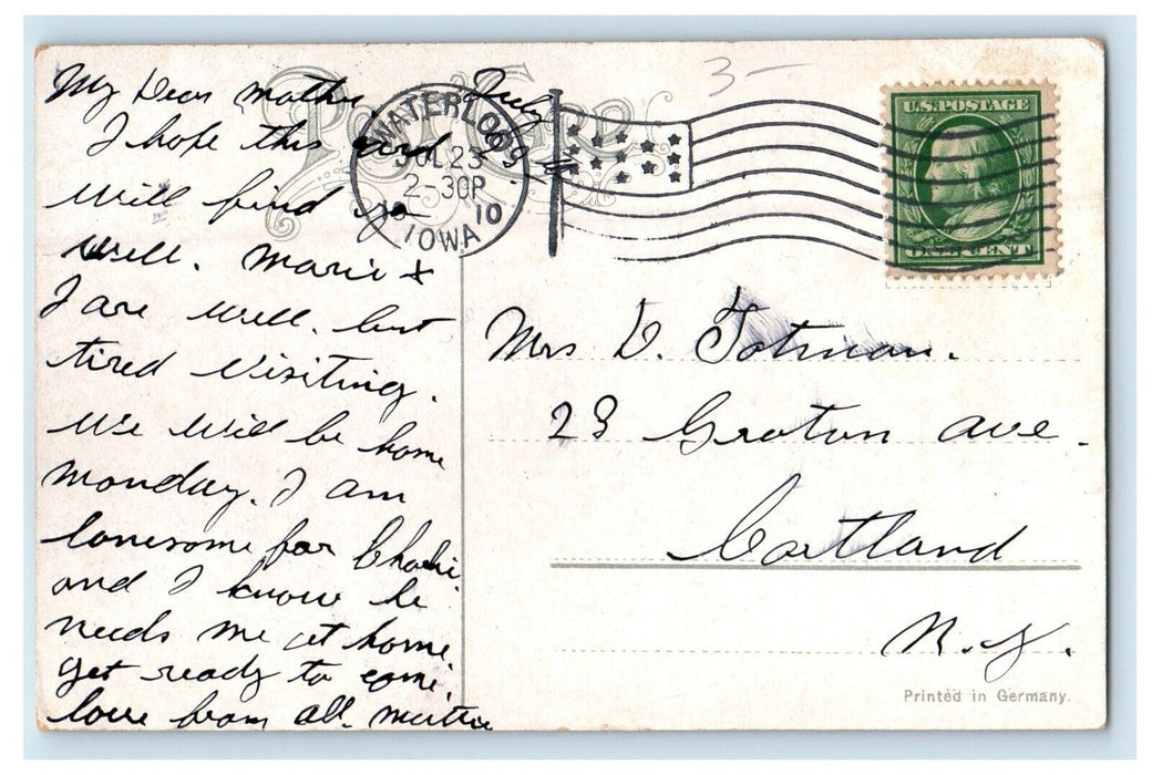 1910 Post Office Street View Car Waterloo Iowa IA Posted Antique Postcard