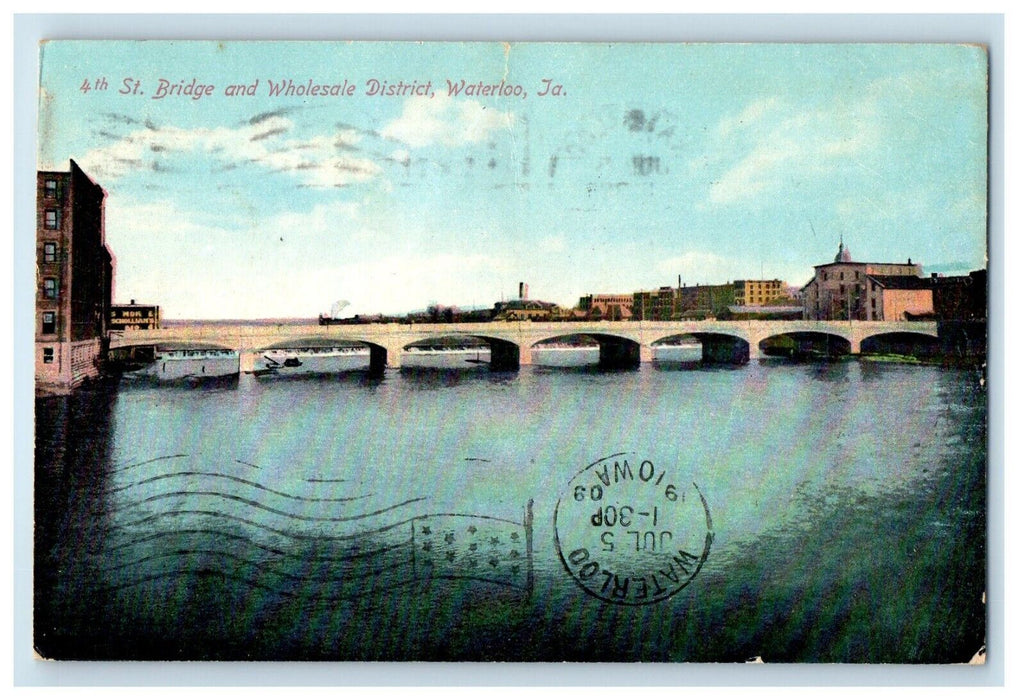 1909 4th Bridge And Wholesale District Waterloo Iowa IA Posted Antique Postcard