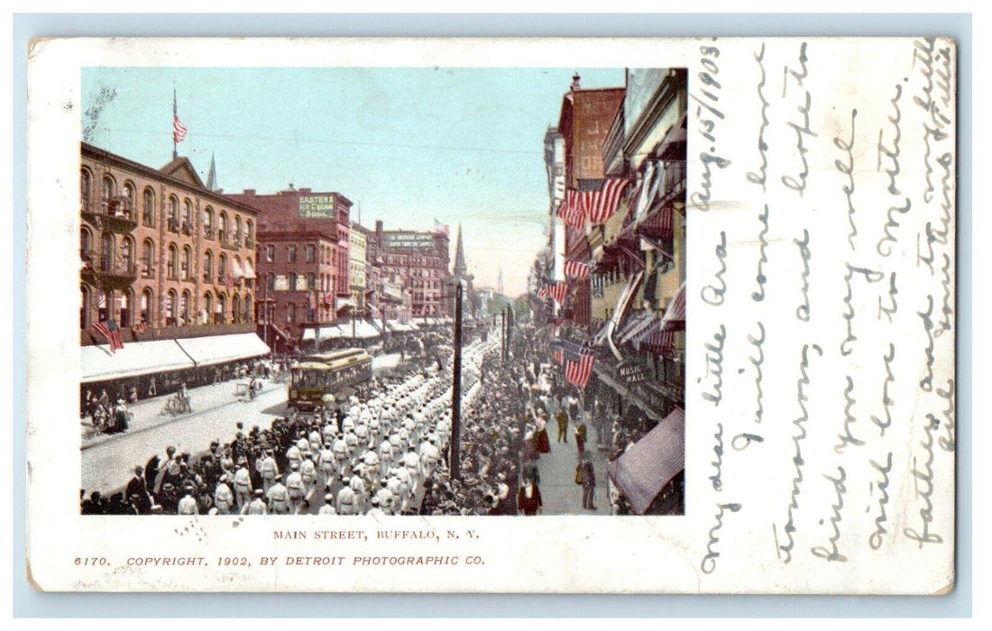 1903 Main Street Parade Trolley Train Buffalo New York NY Antique Postcard