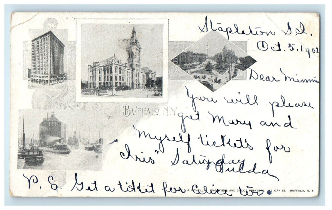 1902 Multiview Of Buffalo New York NY, Posted PMC Monument Harbor Postcard