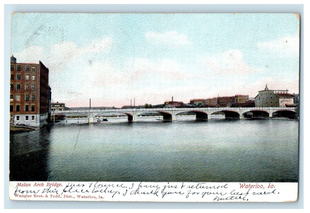 1906 A View Of Melan Arch Bridge Buildings Waterloo Iowa IA Antique Postcard