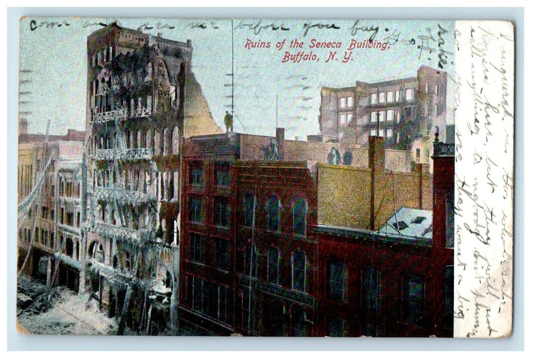 1909 Ruins Of The Seneca Building Buffalo New York NY Fire Disaster Postcard