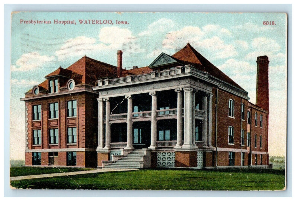 1910 Presbyterian Hospital Building Waterloo Iowa IA Posted Antique Postcard