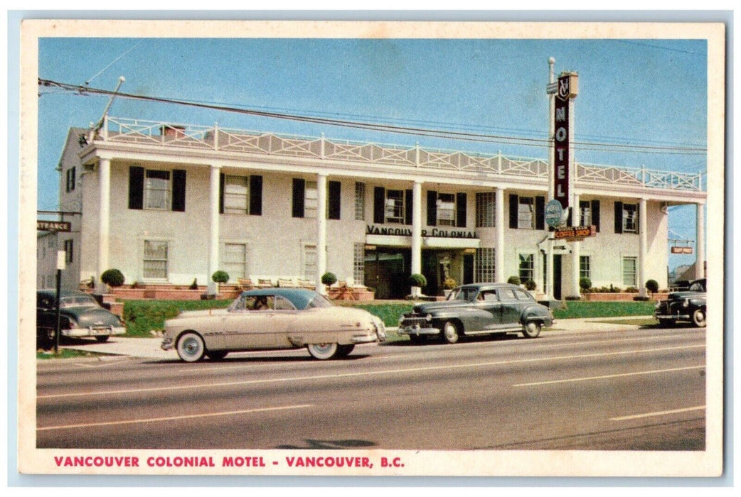 Vancouver Colonial Motel Building Street View Cars Vancouver BC Canada Postcard