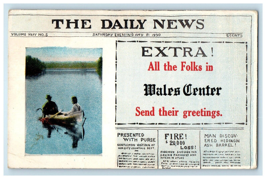 1916 The Daily News Advertising Canoeing Wales Center New York NY Postcard