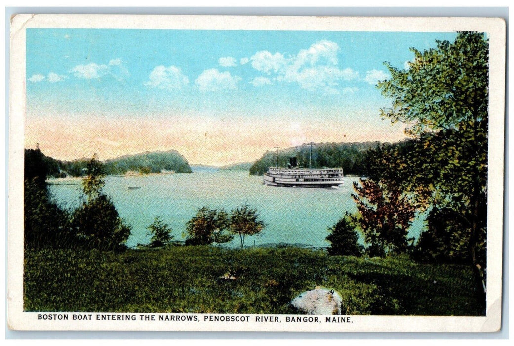 1923 Boston Boat Entering The Narrows Penobscot Warren Bangor Maine ME Postcard