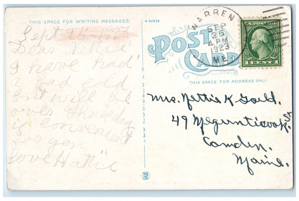 1923 Boston Boat Entering The Narrows Penobscot Warren Bangor Maine ME Postcard