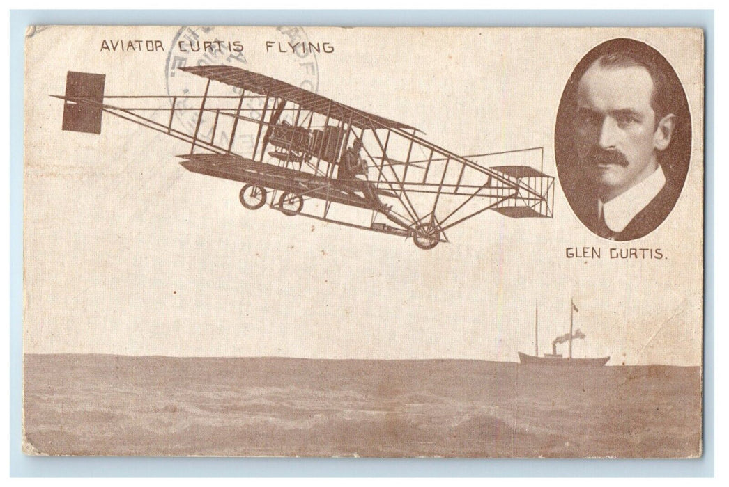 1910 Glen H. Curtis Flying Airplane Aviator Boston Massachusetts MA Postcard