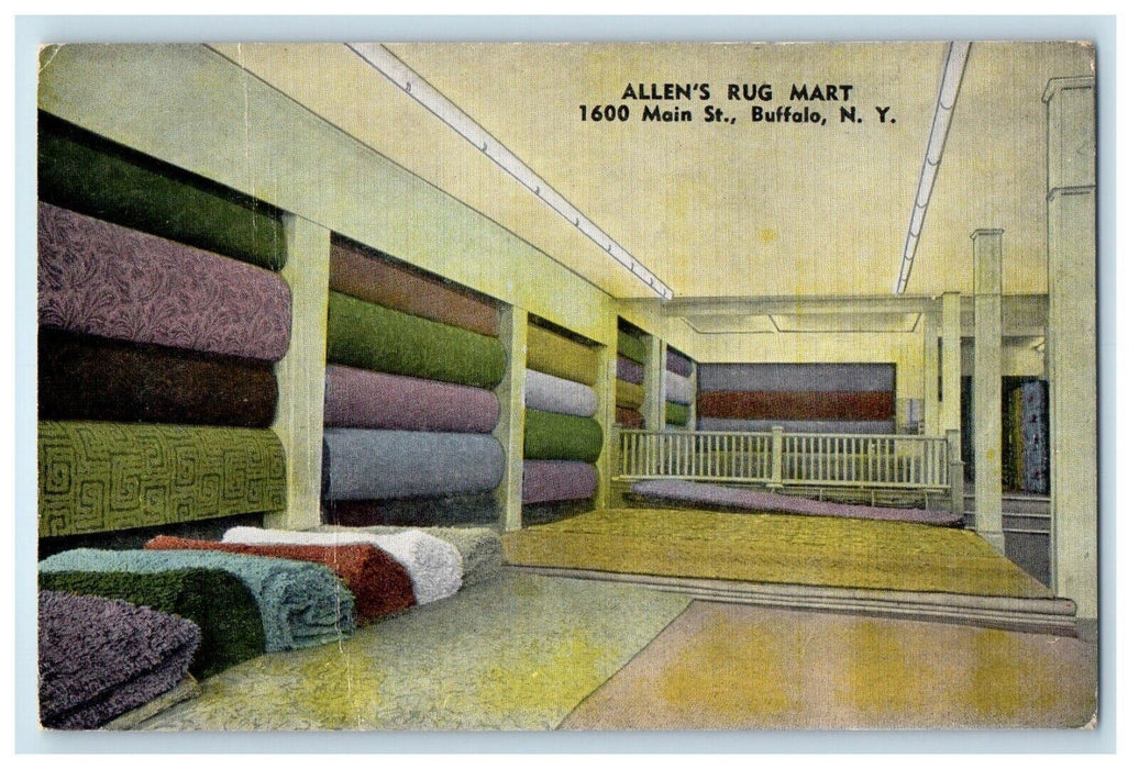 Interior Allen's Rug Mart Carpet Main Street Buffalo NY Advertising Postcard