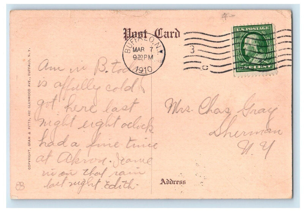 1910 Buffalo Means Business Sign Lighthouse Boats New York NY Antique Postcard