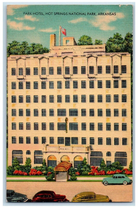 Park Hotel Front View Cars Hot Springs National Park Arkansas AR Postcard