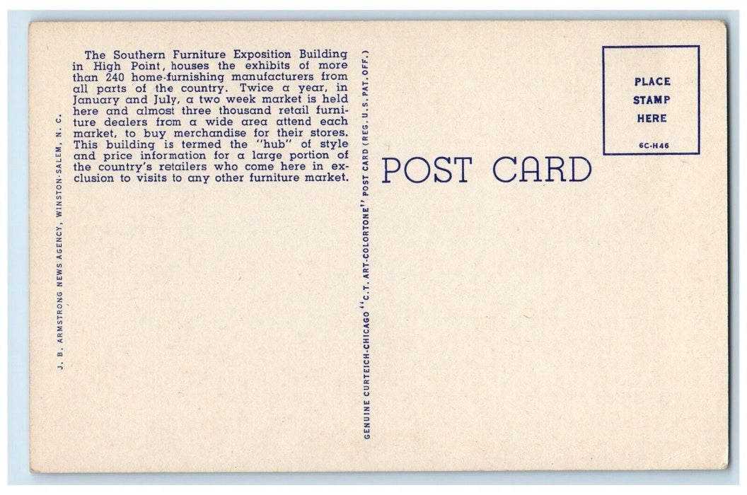 High Point NC, Southern Furniture Exposition Building Street View Postcard