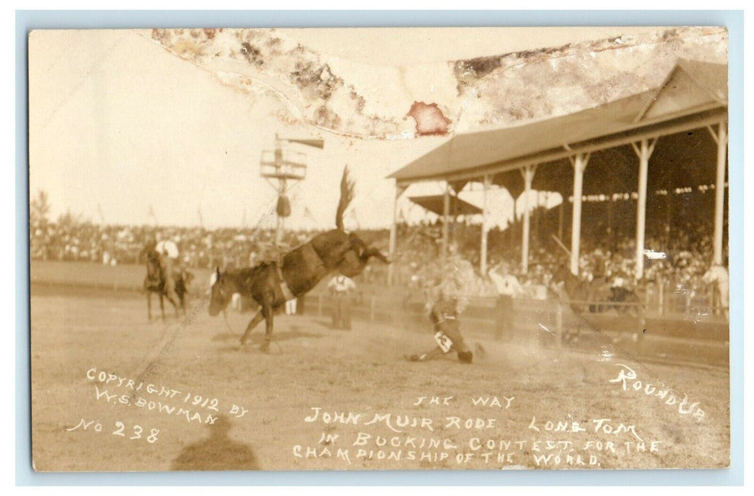 c1910's John Muir Rode Lons Tom Bucking Horse Pendleton OR RPPC Photo Postcard