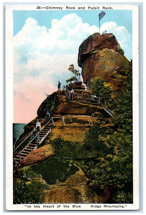 1931 Chimney Rock And Pulpit Rock Blue Ridge Mountain North Carolina NC Postcard