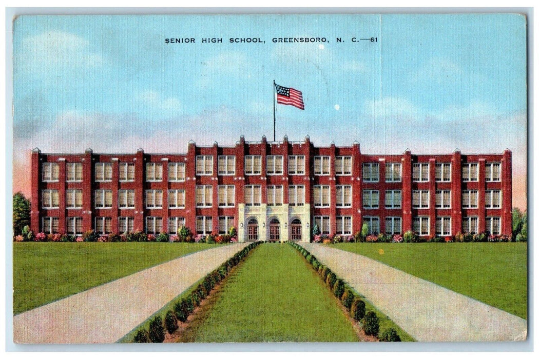 1937 Senior High School Building Campus Greensboro North Carolina NC Postcard