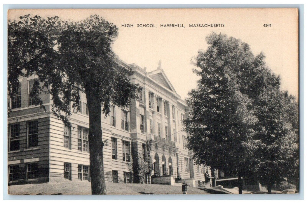 c1930's High School Building Trees Havervill Massachusetts MA Vintage Postcard
