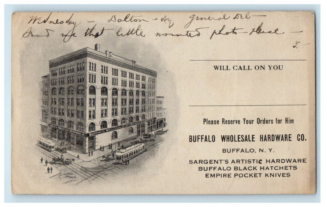 1911 Buffalo Wholesale Hardware Co. Knives Trolley Advertising NY Postcard