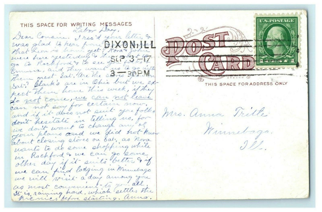 Dixon High School Illinois 1917 Antique Winnebago Posted Vintage Postcard