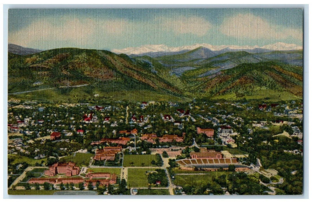 c1940's Panorama of the University of Colorado Campus from the Air Postcard