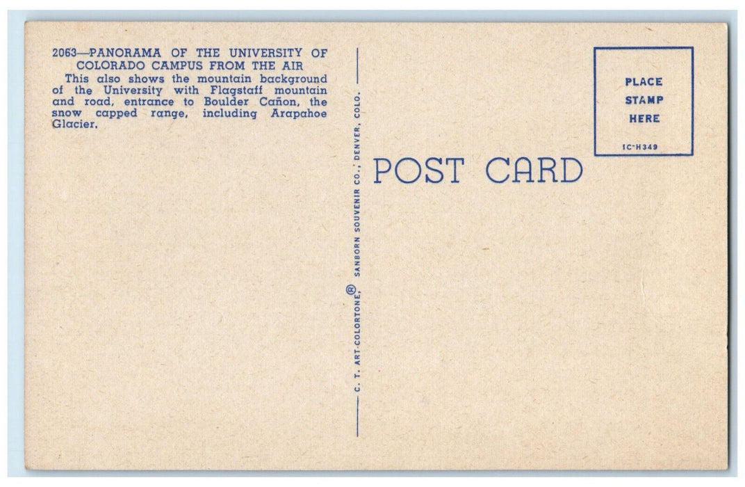 c1940's Panorama of the University of Colorado Campus from the Air Postcard