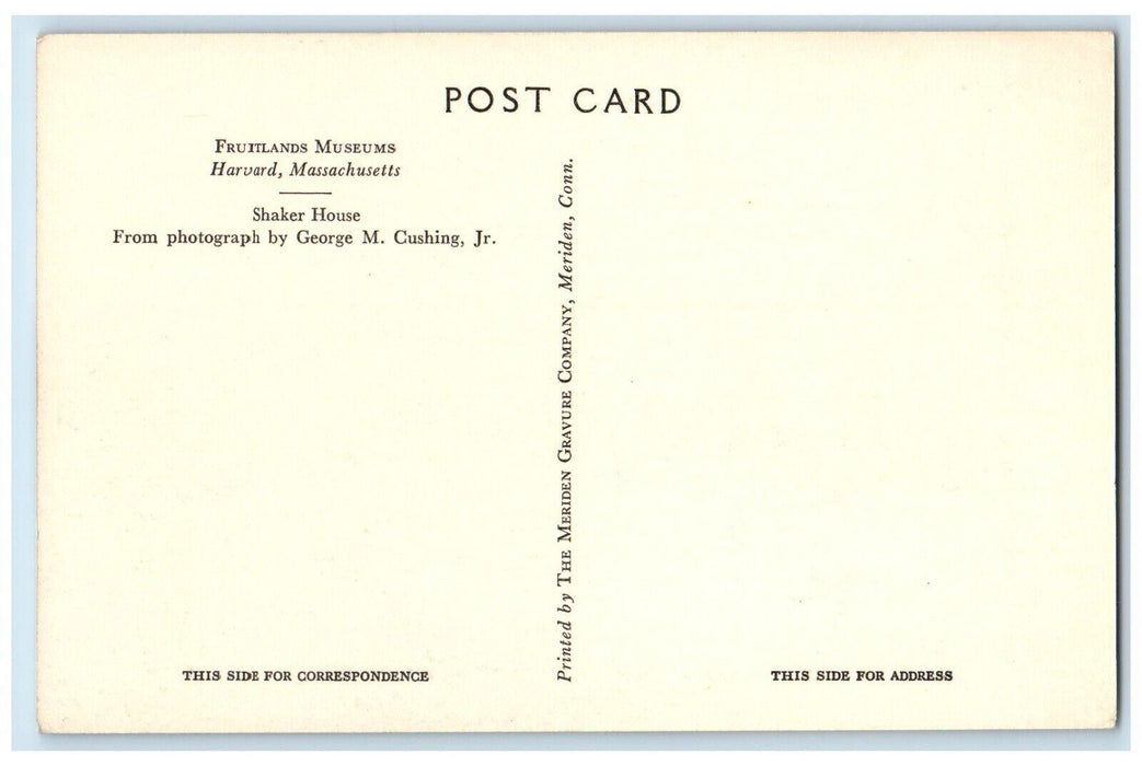 Fruitland Museum Shaker House Harvard Massachusetts MA Unposted Vintage Postcard