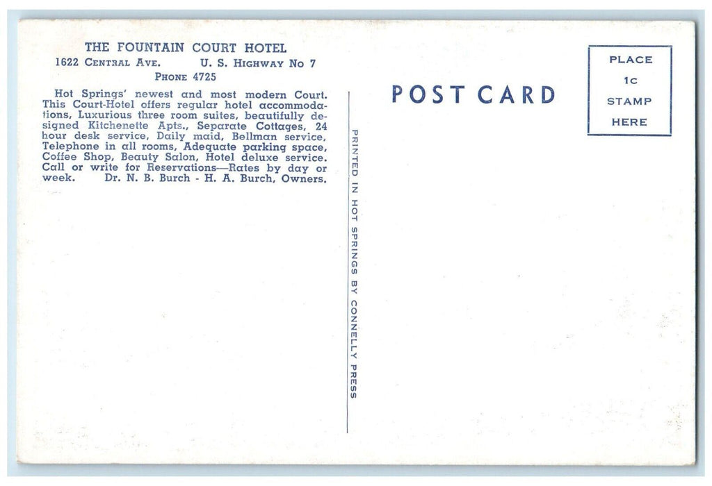 The Fountain Court Hotel And Cars Hot Springs National Park Arkansas AR Postcard