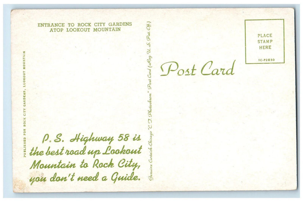 c1950's Entrance to Rock City Gardens, Atop Lookout Mountain Georgia GA Postcard